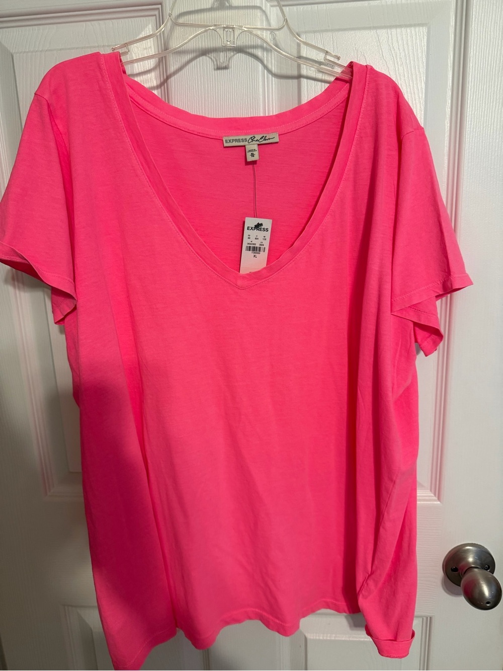 Express Hot Pink V-Neck Short Sleeve Tee